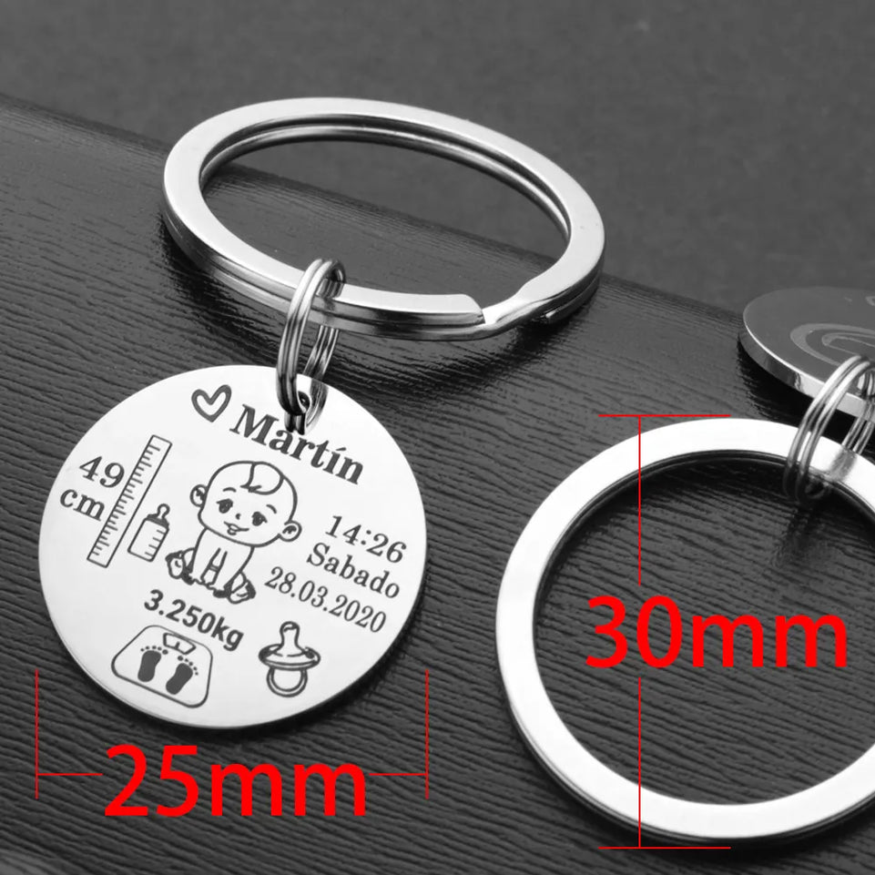 Lovely Personalized Baby Boys Girls Keychain  Name Birth Weight Height For Newborn Commemorate New Mom Dad Gift Keyring P026_C