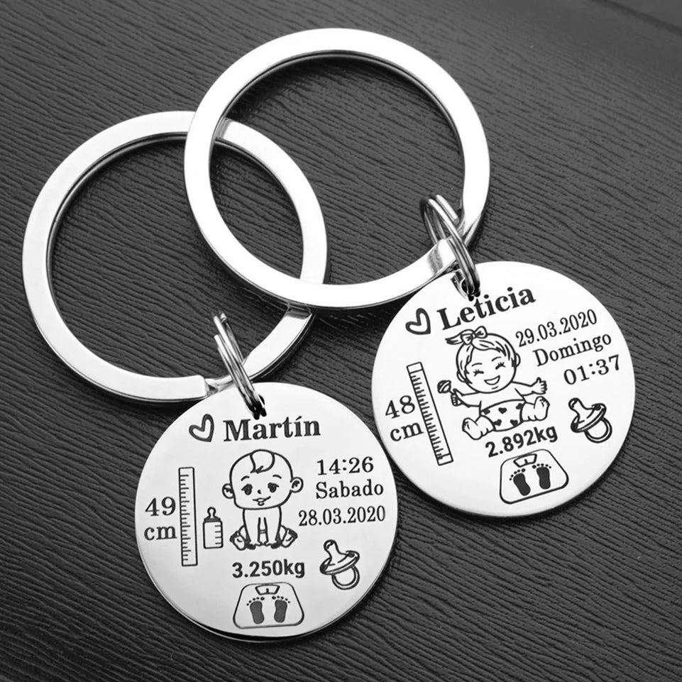 Lovely Personalized Baby Boys Girls Keychain  Name Birth Weight Height For Newborn Commemorate New Mom Dad Gift Keyring P026_C