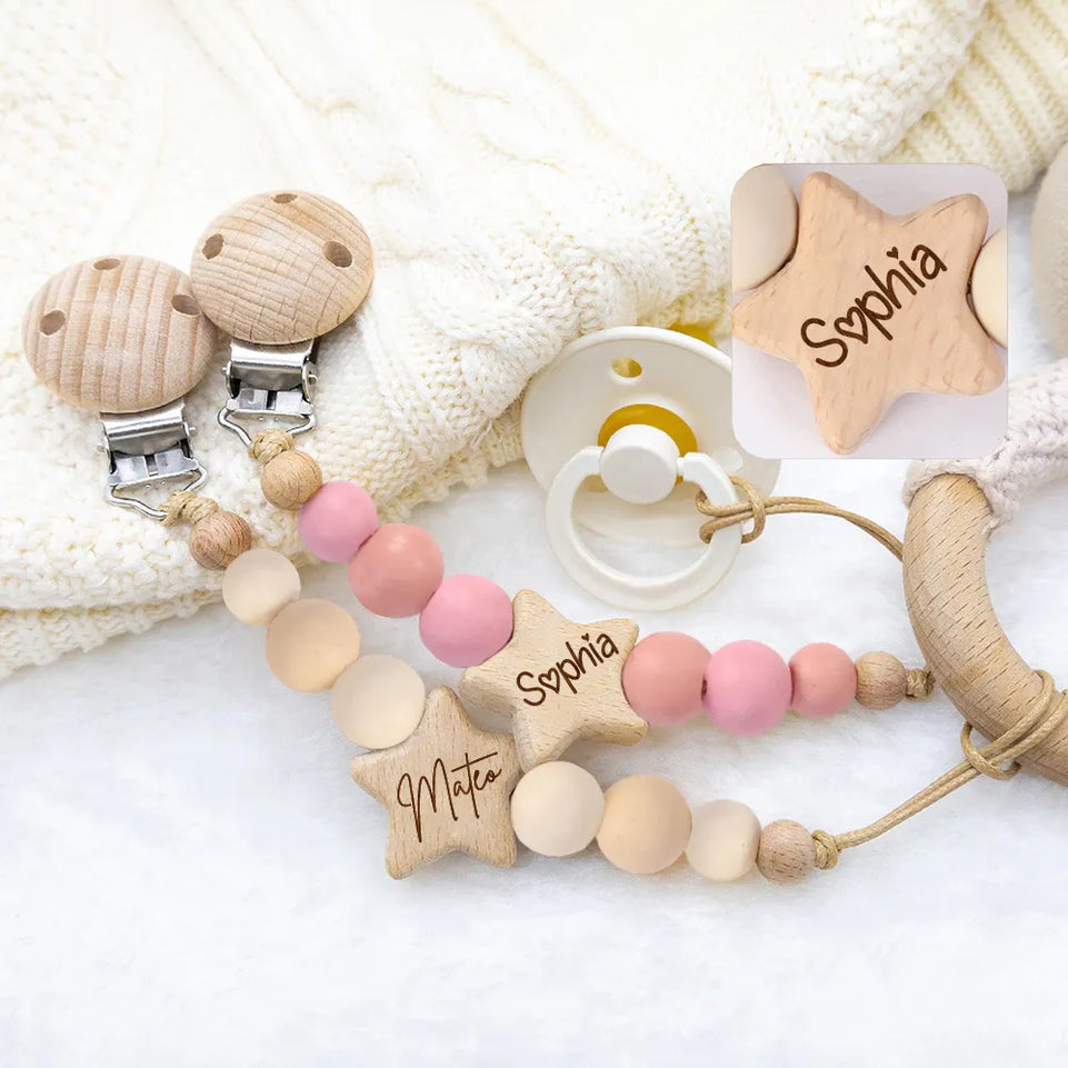 Personalized Baby Pacifier Clip Custom Name Infant Dummy Clip Baby Souvenir Newborn Gift Wood Baby Supplies New Mother Gift