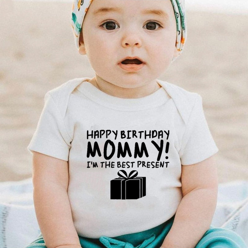 Happy Birthday MOMMY Print Cotton Baby Clothes Newborn Boys Girls Romper Cute Soft Infant Clothes Sleepsuit Gift for Mom