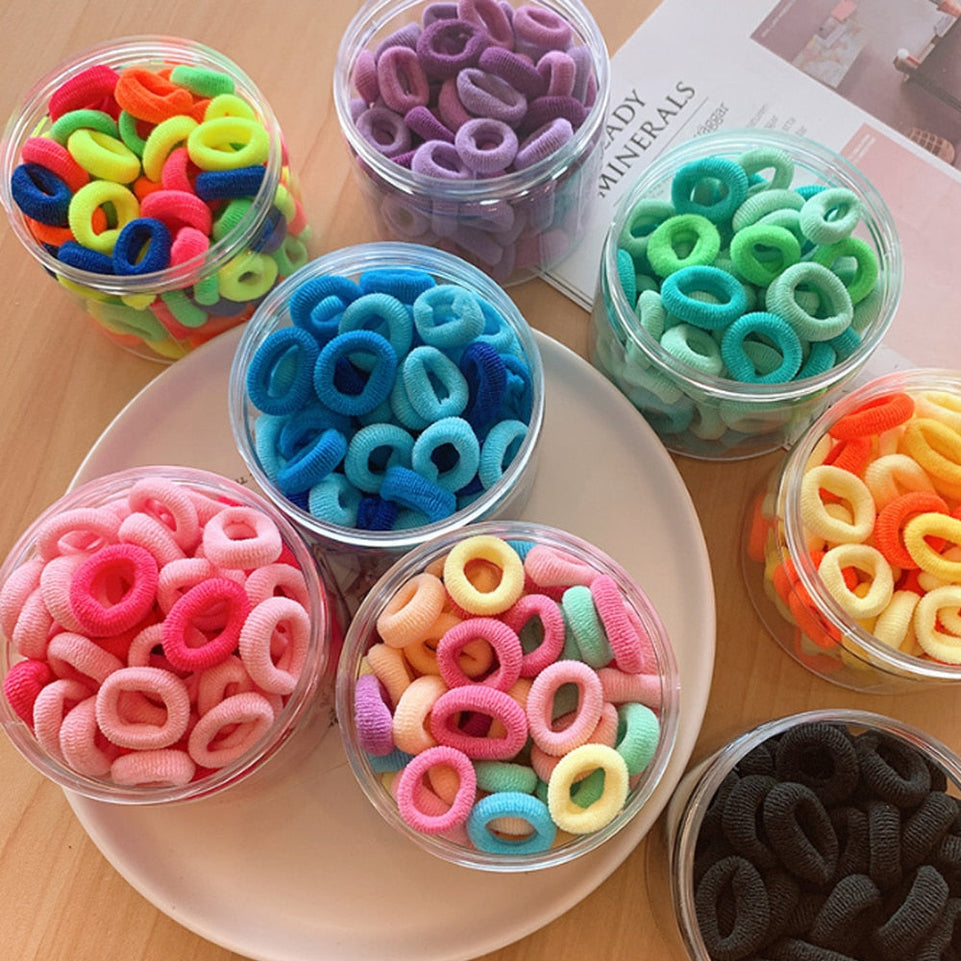 100PCS Box Mini Candy Colors Cute Girls Elastic Hair Ties Baby Small Hairbands Soft Cotton Ponytail Holder Hair Accessoires
