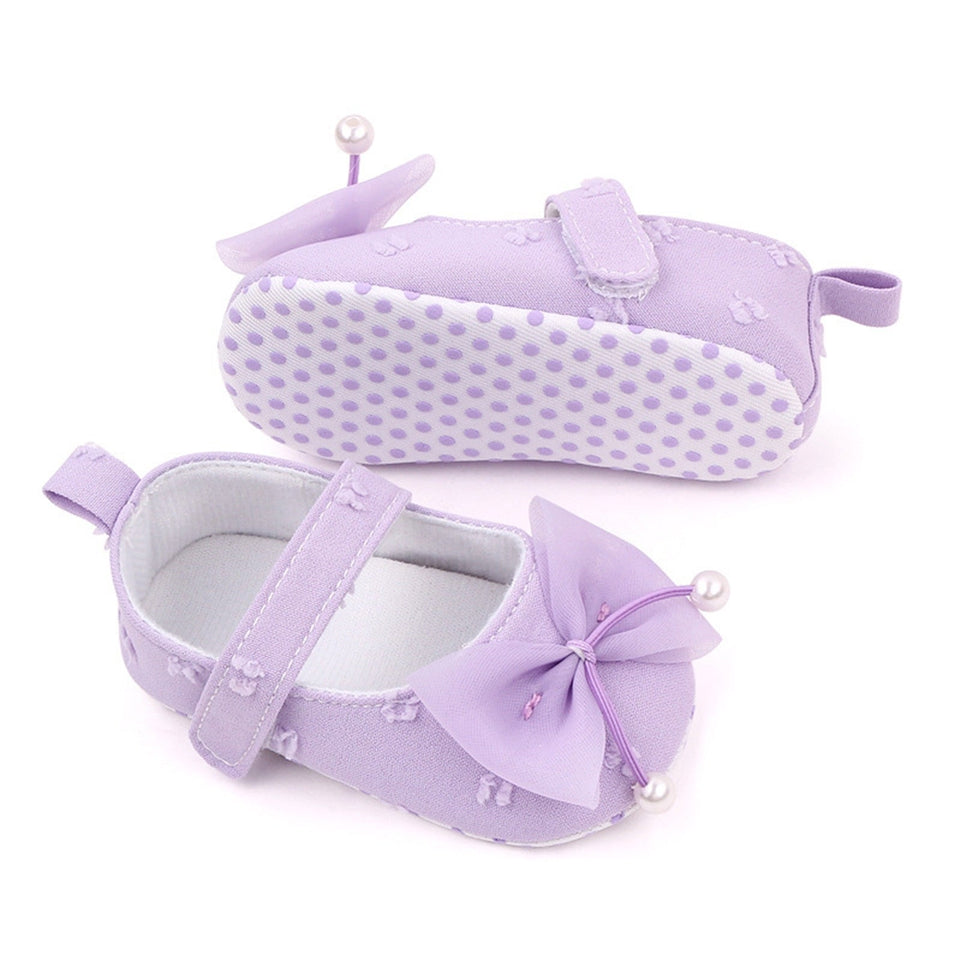 EWODOS Toddler Newborn Baby Girl Bowknot Pearls Flats Soft Sole Non-slip Princess Shoes Walking Shoes for Newborn Infant Toddler