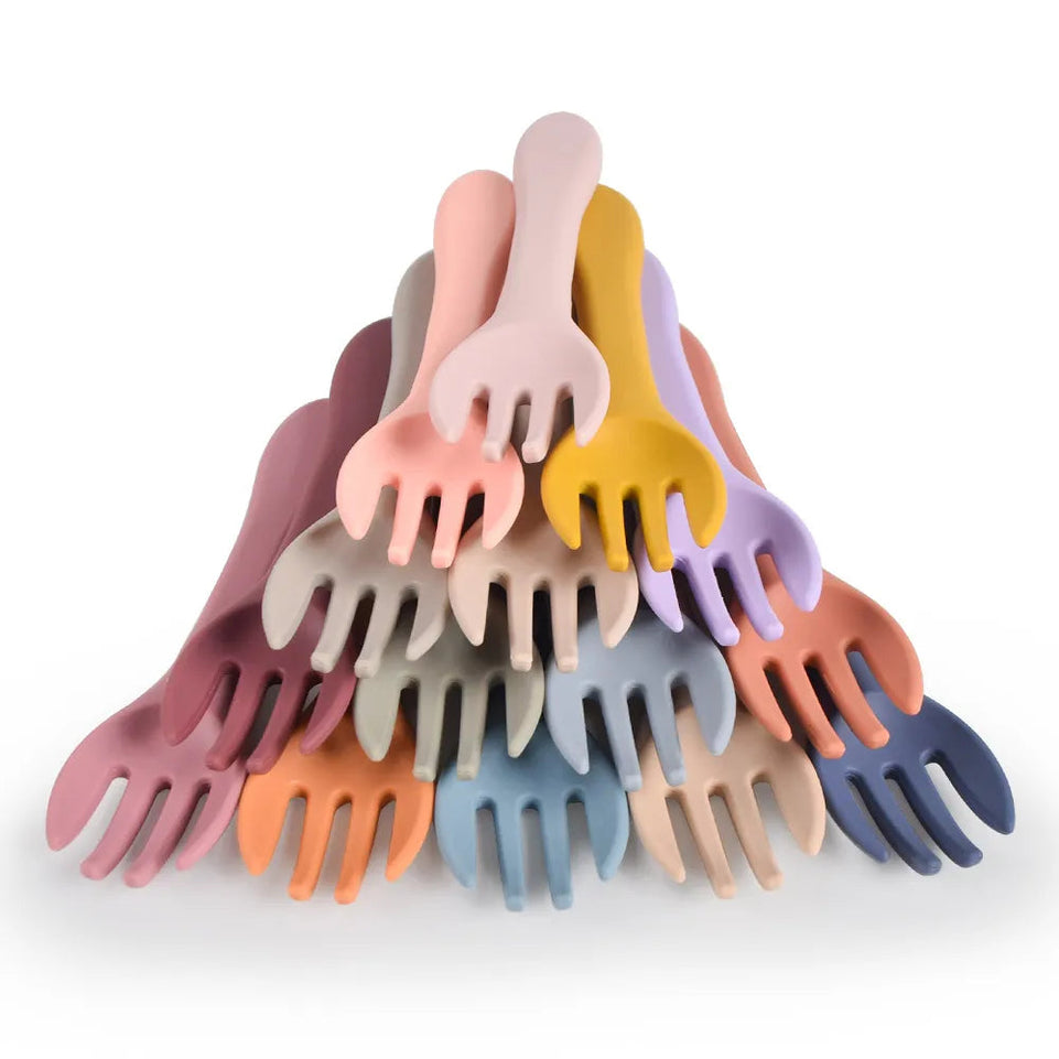 Baby Soft Silicone Fork Candy Color Safety Baby Learning Fork Non-Slip Utensils Children Kids Boy Girl Food Feeding Tools